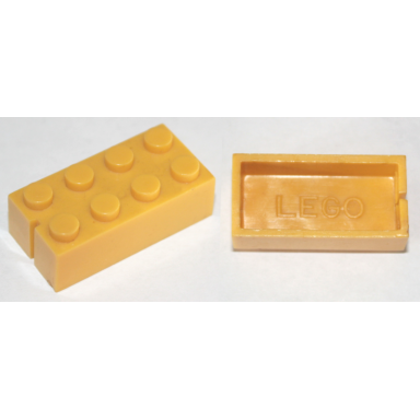 yellow brick 2 x 4 without bottom tubes slotted with 1 slot