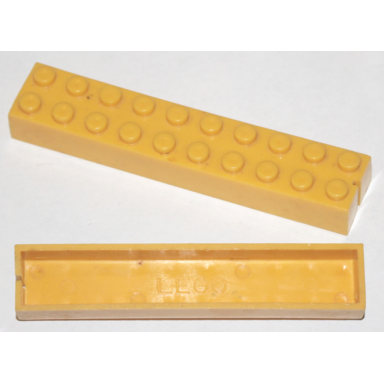 yellow brick 2 x 10 without bottom tubes slotted with 1 slot