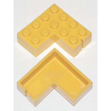 yellow brick 4 x 4 corner without bottom tubes slotted with 1 slot right side