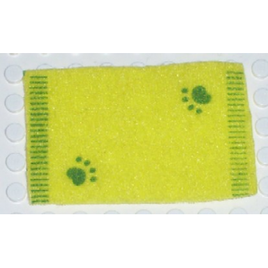 yellow belville cloth rug 8 x 5 green edge stripes and paw prints pattern