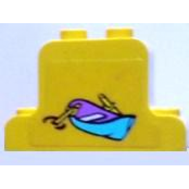 yellow fabuland brick modified 1 x 4 x 2 bell shape with rowboat pattern on both sides stickers - set 3683