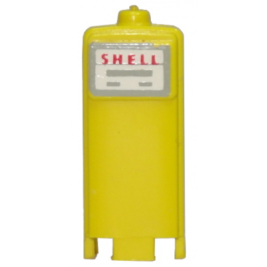 yellow ho scale accessory petrol pump with red shell on white background with gray edge and lines pattern sticker - sets 325-3 431-1 491-2 842-2