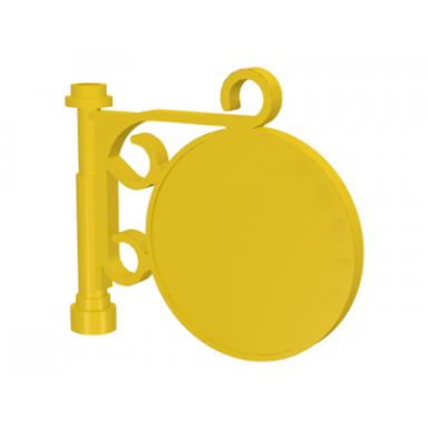 yellow road sign round on pole with ornate top attachment