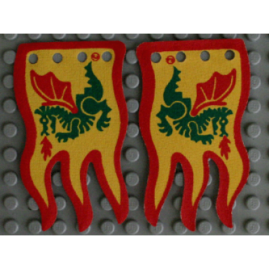 yellow cloth flag 8 x 5 wave with red border and green dragon pattern - double-sided print