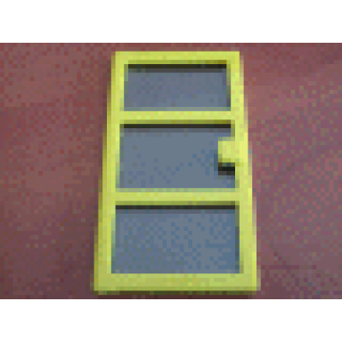 yellow door 1 x 4 x 6 with 3 panes and square handle with fixed trans-light blue glass