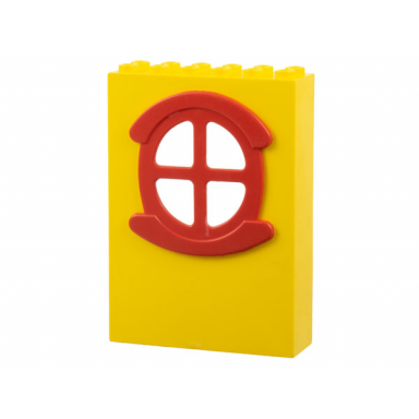yellow fabuland building wall 2 x 6 x 7 with round symmetric red window