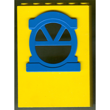 yellow fabuland building wall 2 x 6 x 7 with round top blue window