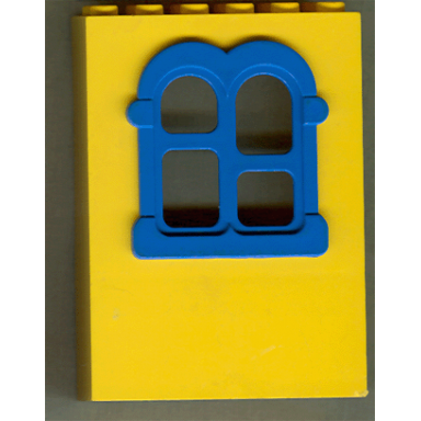 yellow fabuland building wall 2 x 6 x 7 with squared blue window