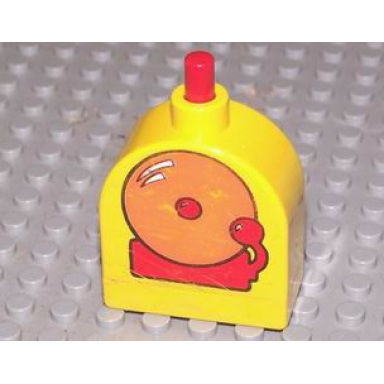 yellow duplo brick with working ringer button on curved top school bell pattern