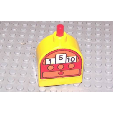 yellow duplo brick with working ringer button on curved top cash register pattern