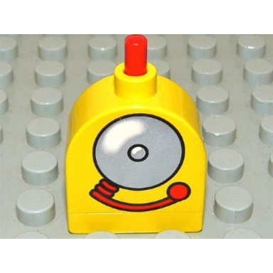 yellow duplo brick with working ringer button on curved top fire alarm bell pattern
