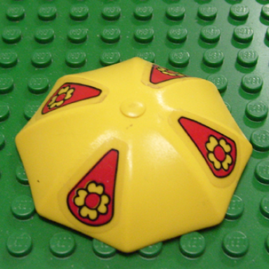 yellow fabuland umbrella top with no bottom flaps 6 x 6 without top stud with red pennants and yellow flowers pattern stickers - set 3681