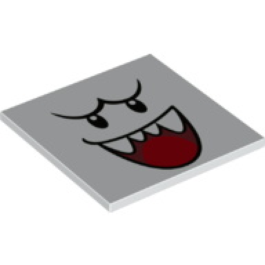 tile 6 x 6 with bottom tubes with black eyes and eyebrows dark red open mouth smile with sharp teeth and red tongue pattern super mario king boo face