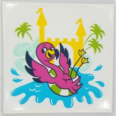 white tile 6 x 6 with bottom tubes with dark pink flamingo yellow castle medium azure water lime palm trees pattern sticker - set 41430
