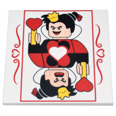 white tile 6 x 6 with bottom tubes with playing card red and black queen of hearts with yellow crown and wand pattern