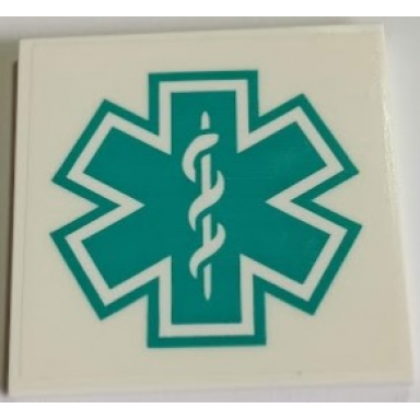white tile 6 x 6 with bottom tubes with dark turquoise emt star of life pattern sticker - set 60330
