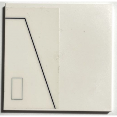 white tile 6 x 6 with bottom tubes with hull plates dark bluish gray rectangle and black bent line pattern model left side sticker - set 75309