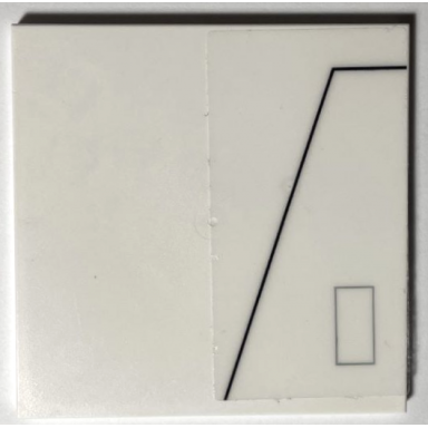 white tile 6 x 6 with bottom tubes with hull plates dark bluish gray rectangle and black bent line pattern model right side sticker - set 75309