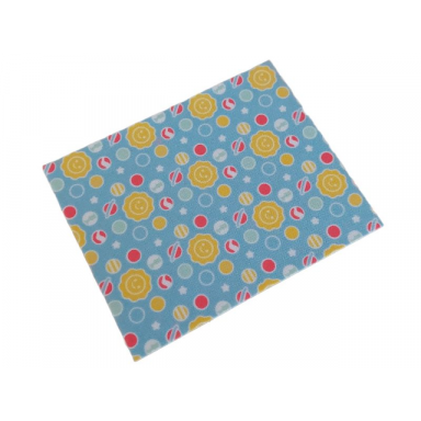 white duplo cloth blanket 8 x 10 cm with sun planets and stars on medium blue background pattern