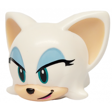 minifigure head modified bat with molded light nougat face and inner ears and printed dark turquoise eyes bright light blue eye shadow black nose and mouth with dark pink lips pattern