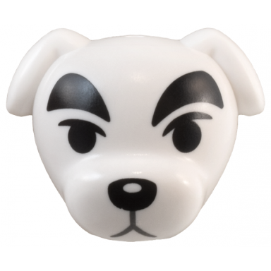 minifigure head modified dog terrier with thick black eyebrows eyes and nose and dark bluish gray mouth pattern