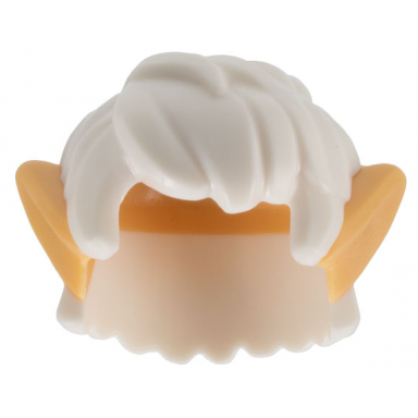 white minifigure hair short thick and messy with molded medium tan elf ears pattern