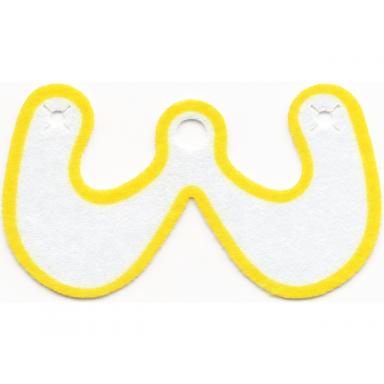white minifigure cape cloth curved with hand holes round around neck hole with yellow border pattern - spongy stretchable fabric