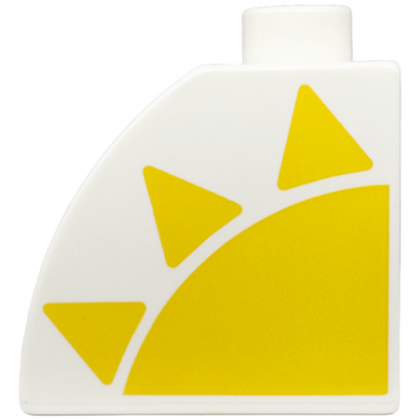 white duplo brick 2 x 2 x 1 1 2 slope curved with yellow sun half pattern model right side