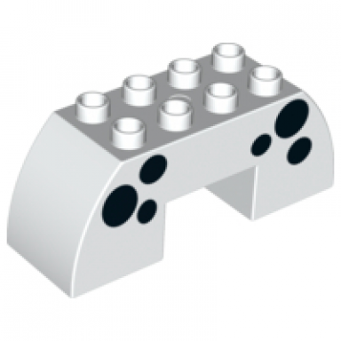 duplo brick 2 x 6 x 2 slope curved double with 2 x 2 cutout on bottom with black spots pattern
