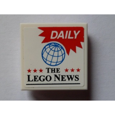 white tile modified 2 x 2 inverted with white daily on red background blue globe 6 red stars and the lego news pattern sticker - set 60097