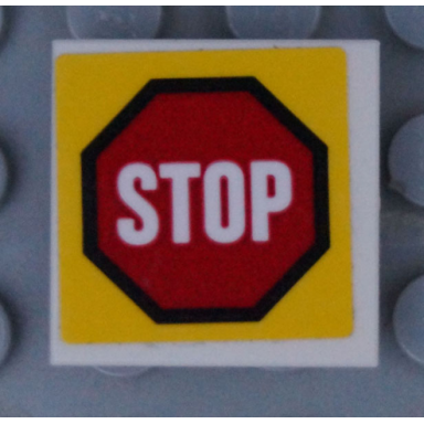 white tile modified 2 x 2 inverted with road sign stop in octagon pattern sticker - set 60169