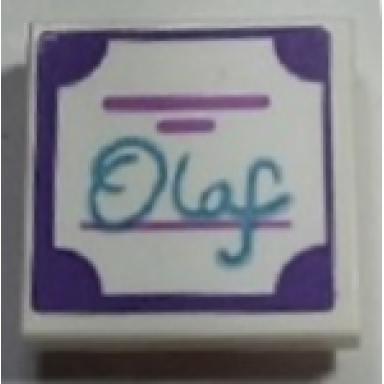 white tile modified 2 x 2 inverted with olaf and dark purple border pattern sticker - set 41169