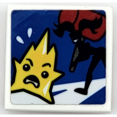 white tile modified 2 x 2 inverted with yellow kryptomite and black harley quinn silhouette with red mallet pattern sticker - set 41236