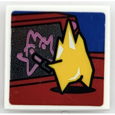 white tile modified 2 x 2 inverted with yellow kryptomite drawing with lipstick pattern sticker - set 41236