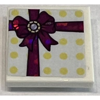 white tile modified 2 x 2 inverted with bright light yellow spots and holographic magenta ribbon with bow pattern sticker - set 41162