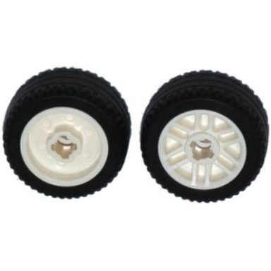 white wheel 14mm d x 9.9mm with center groove fake bolts and 6 double spokes with black tire 21 x 9.9 11208 11209