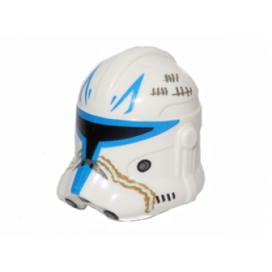 white minifigure headgear helmet sw clone trooper phase 2 with captain rex blue and tan markings and dark bluish gray tally marks pattern