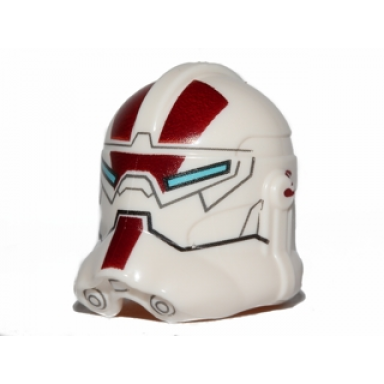 white minifigure headgear helmet sw clone trooper phase 2 with jek-14 light blue visor and dark red pattern