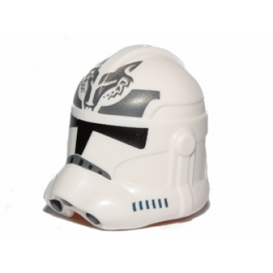 white minifigure headgear helmet sw clone trooper phase 2 with wolf insignia on forehead and dark bluish gray pattern