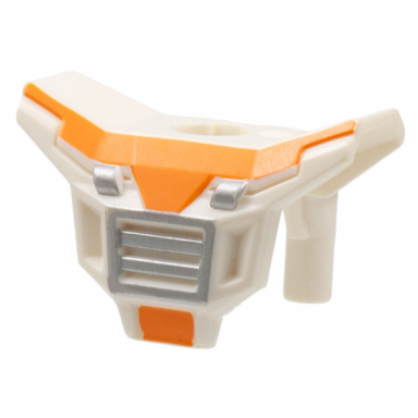 white minifigure armor space with square shoulder protection with silver grille and orange markings pattern