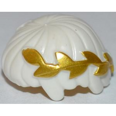 white minifigure hair short straight cut fringe with gold laurel wreath pattern