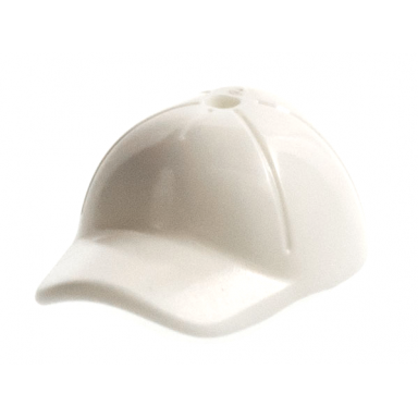 white minifigure headgear cap - short curved bill with seams and hole on top