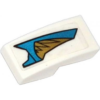 slope curved 2 x 1 x 2 3 with blue and gold armor plates and gold feathers pattern model left side sticker - set 70124