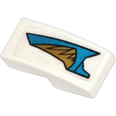 slope curved 2 x 1 x 2 3 with blue and gold armor plates and gold feathers pattern model right side sticker - set 70124
