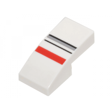 white slope curved 2 x 1 x 2 3 with red light bluish gray and black stripes pattern