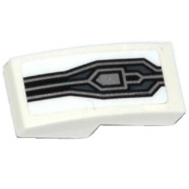 white slope curved 2 x 1 x 2 3 with silver lines and pentagon on white background pattern sticker - set 70316