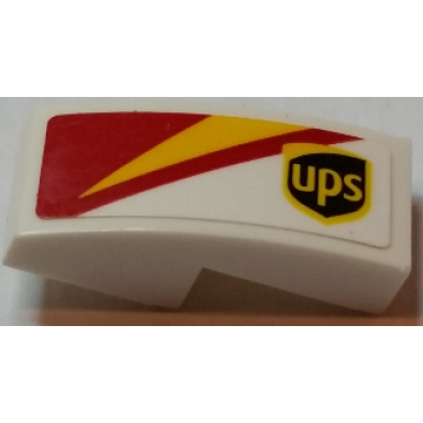 white slope curved 2 x 1 x 2 3 with ups logo and red and yellow pattern model left side sticker - set 75908