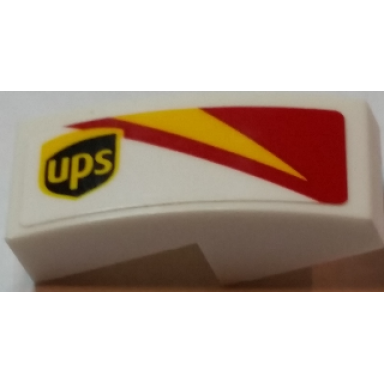 white slope curved 2 x 1 x 2 3 with ups logo and red and yellow pattern model right side sticker - set 75908