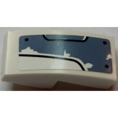 white slope curved 2 x 1 x 2 3 with worn sand blue panel with 3 bolts and black curved lines pattern model left side sticker - set 70131