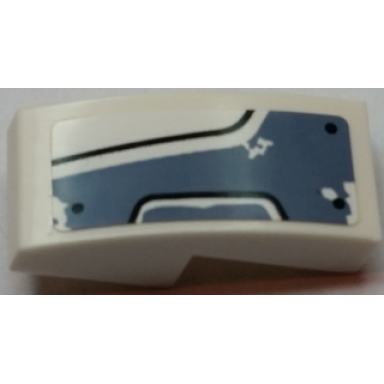 white slope curved 2 x 1 x 2 3 with worn sand blue panel with 3 bolts and black curved lines pattern model right side sticker - set 70131